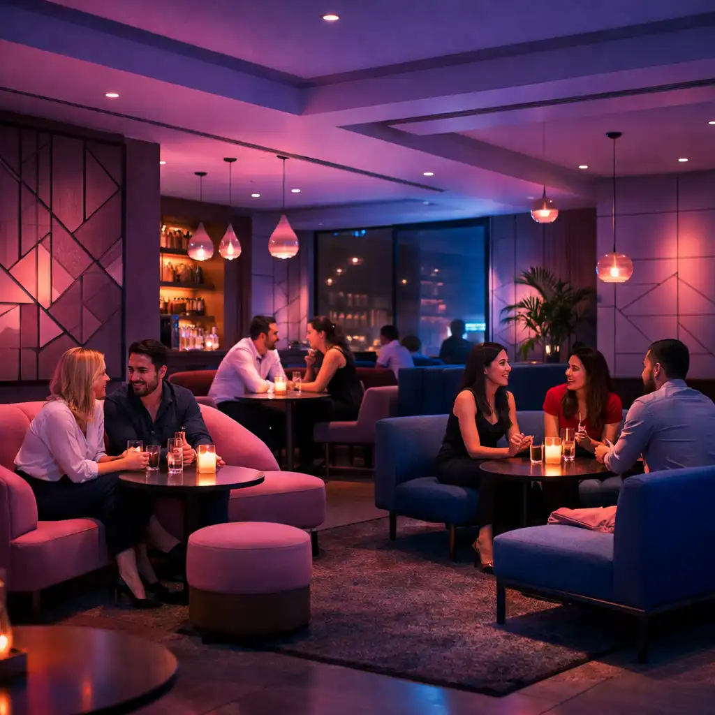 Strefa lounge podczas wieczornego wydarzenia